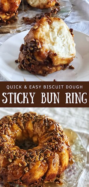 sticky biscuit breakfast ring on a white plate