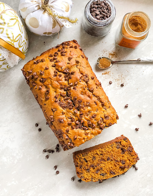 chocolate chip pumpkin spice bread with spices and chocolate chips