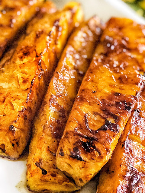 cut pineapple grilled and glazed