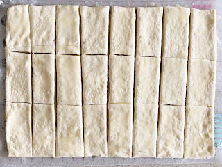 bread dough cut in to small rectangles