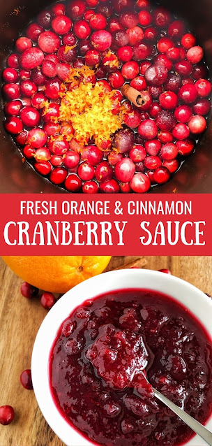 cranberries, orange zest and cinnamon cranberry sauce in a white bowl