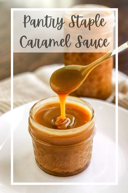 jar of caramel sauce with a spoon