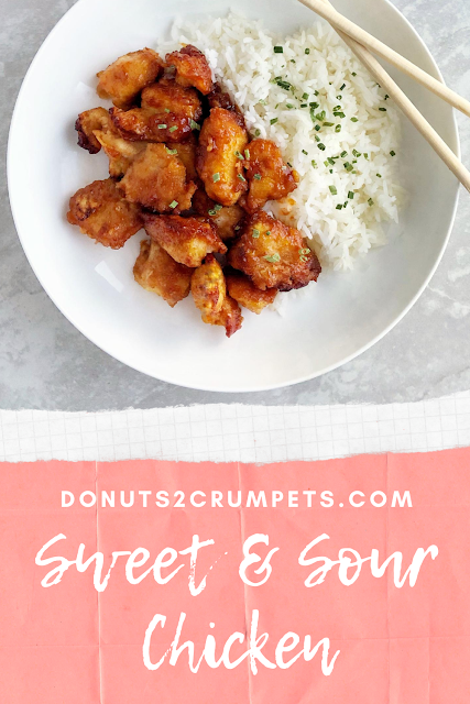 sweet and sour chicken and rice on a white plate