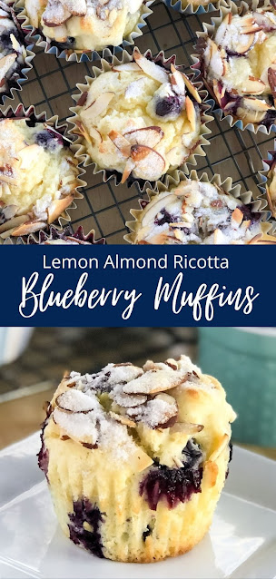 lemon blueberry muffins with sugared almonds on top