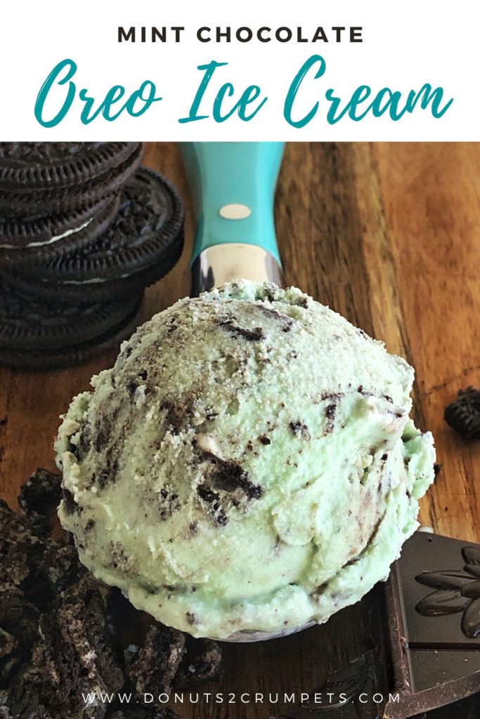 mint ice cream in a scoop with oreos and chocolate