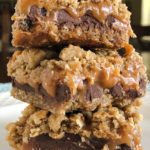three caramel stuffed bars piled on top of each other