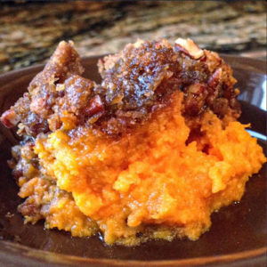 sweet potato casserole with crunchy pecan topping