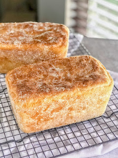 baked english muffin bread on cooling rack