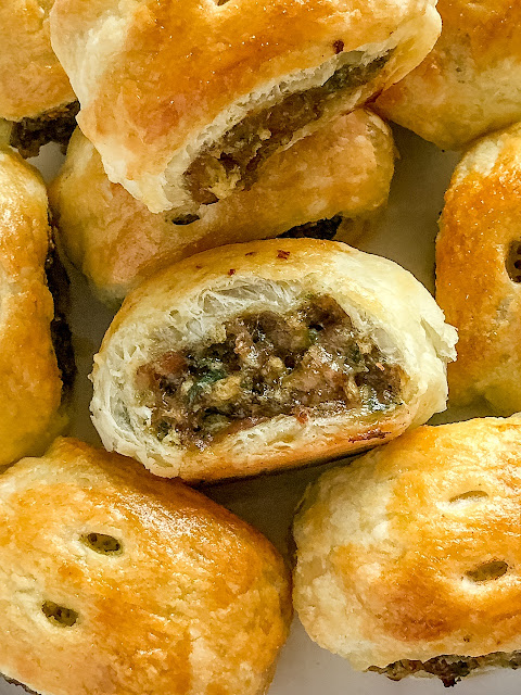 puff pastry stuffed with sausage filling