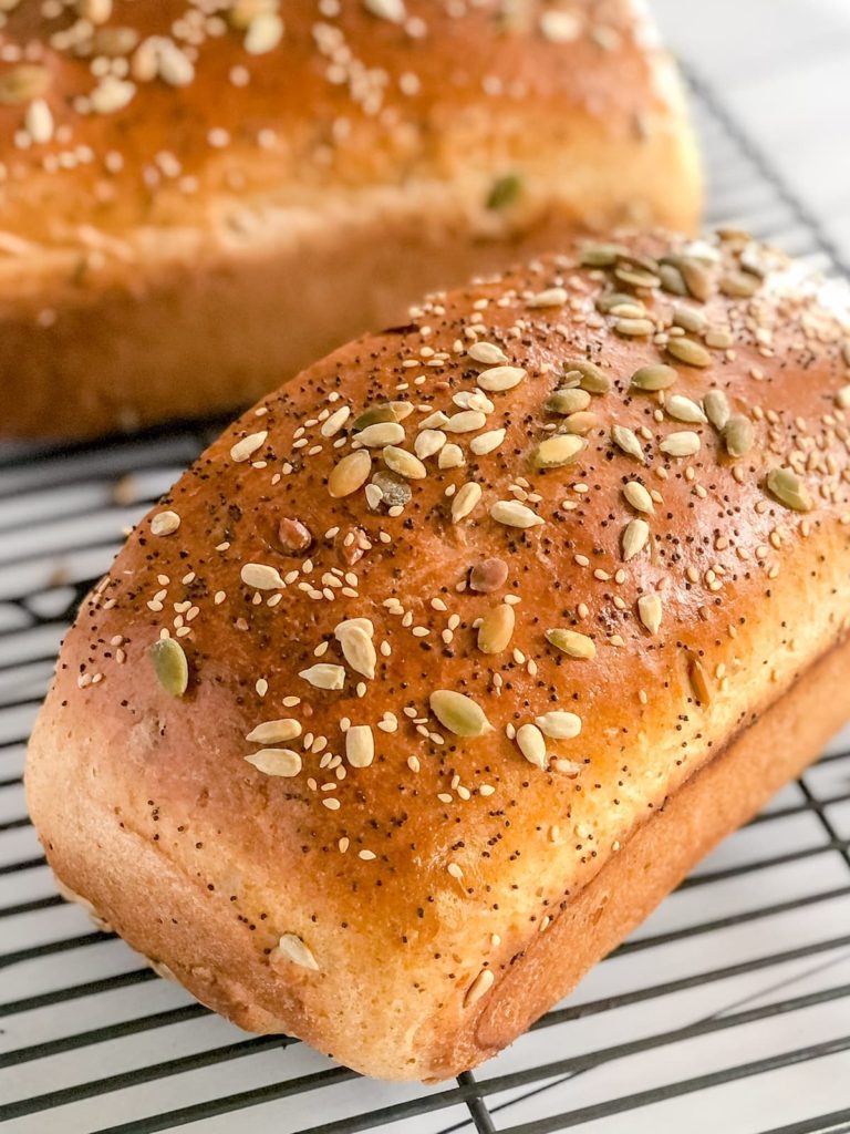 wheat bread with seeds on top