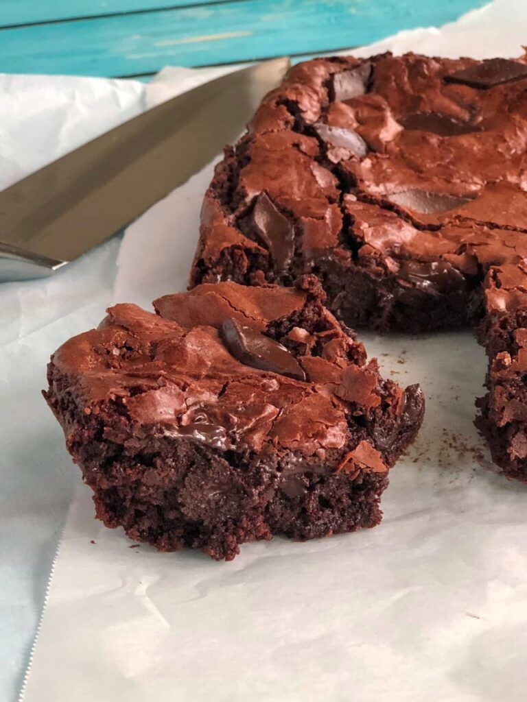 thick chunk of brownie with chocolate chunks