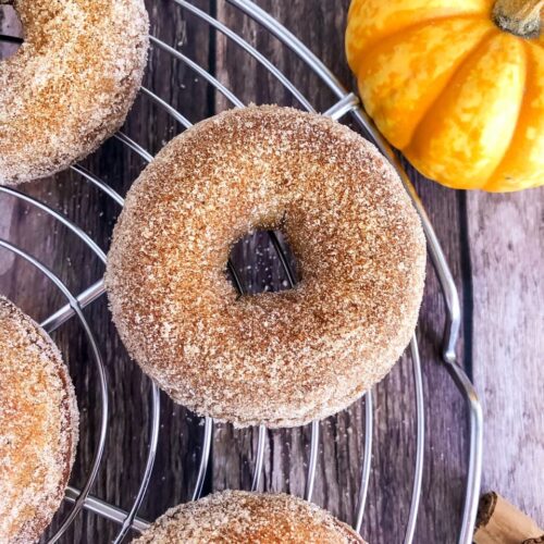 pumpkin spice donuts with a pumpkin