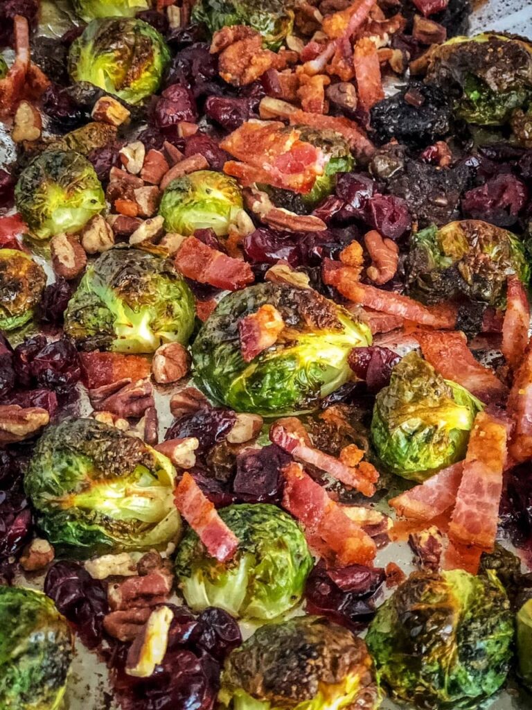 roasted brussels sprouts with bacon cranberries and pecans