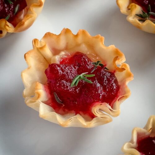 cranberry brie phyllo bites with thyme
