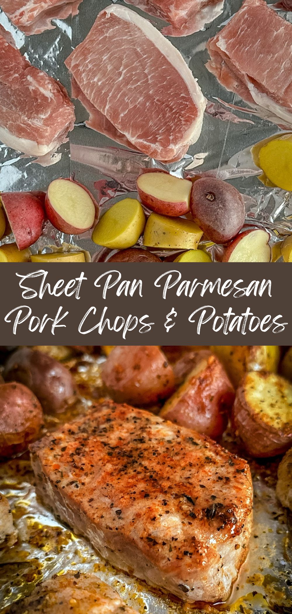 sheet pan parmesan pork chops and potatoes pin
