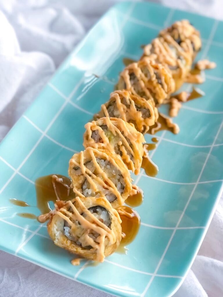 spicy mayo on a sushi roll