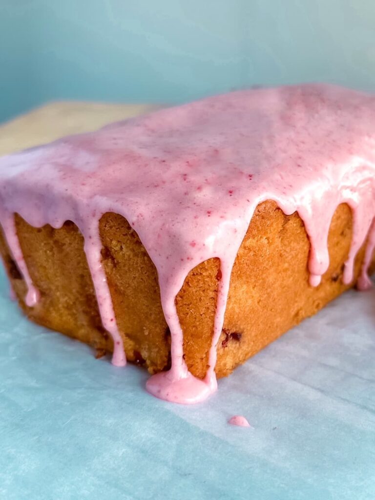 strawberry bread with pink icing