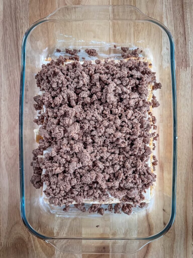 layer of ground beef on the rolls