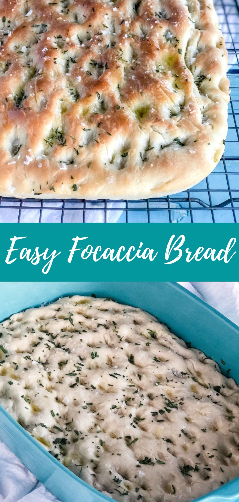 focaccia bread on a cooling rack