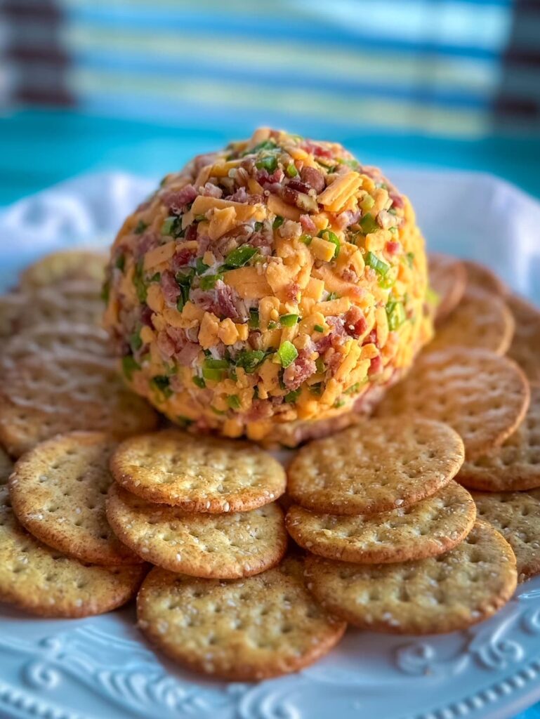 jalapeno popper cheese ball with crackers
