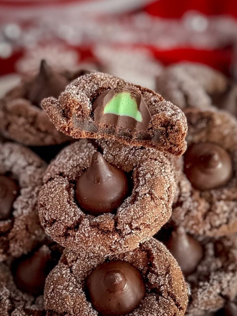 chocolate cookies with mint truffle kisses