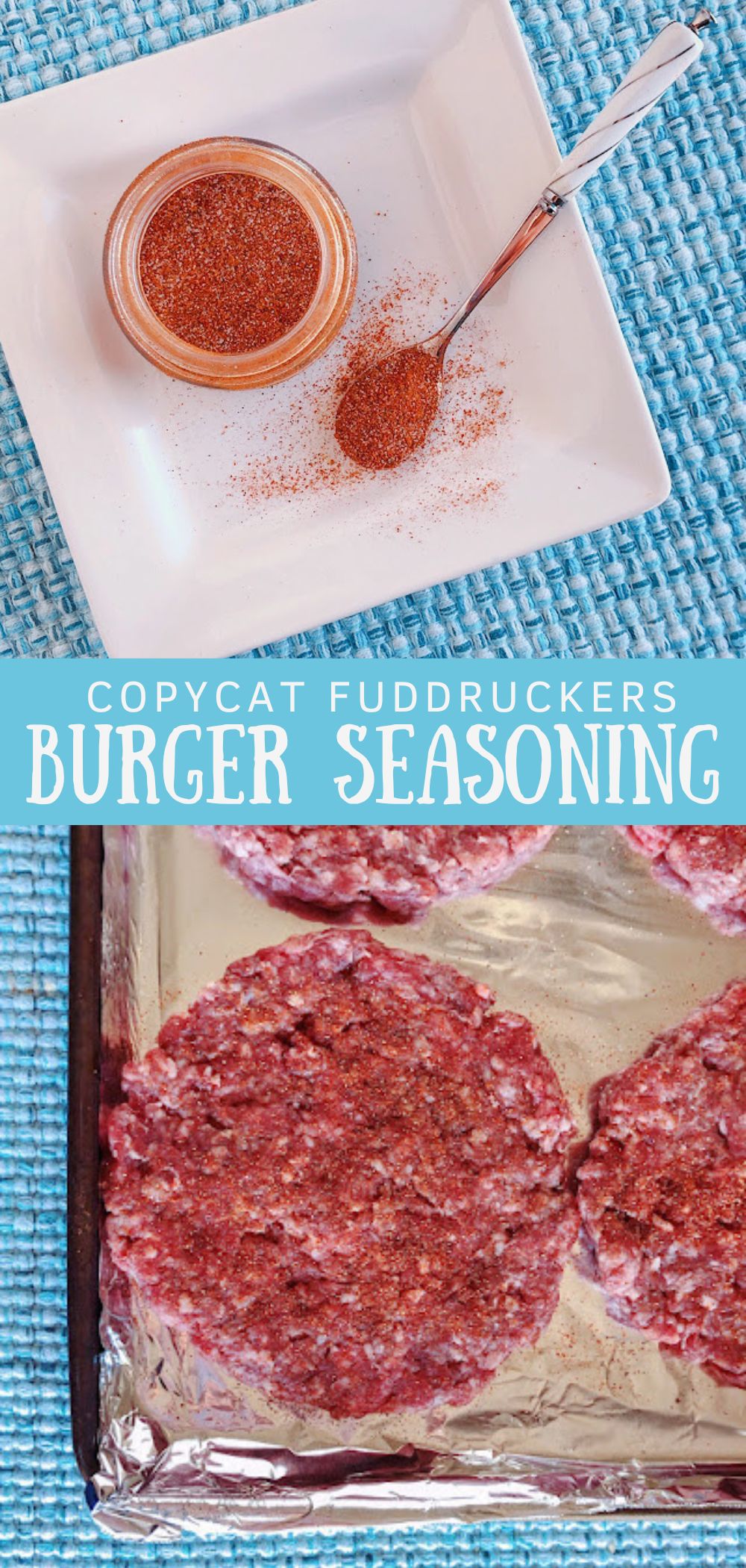 copycat fuddruckers burger seasoning on a patty