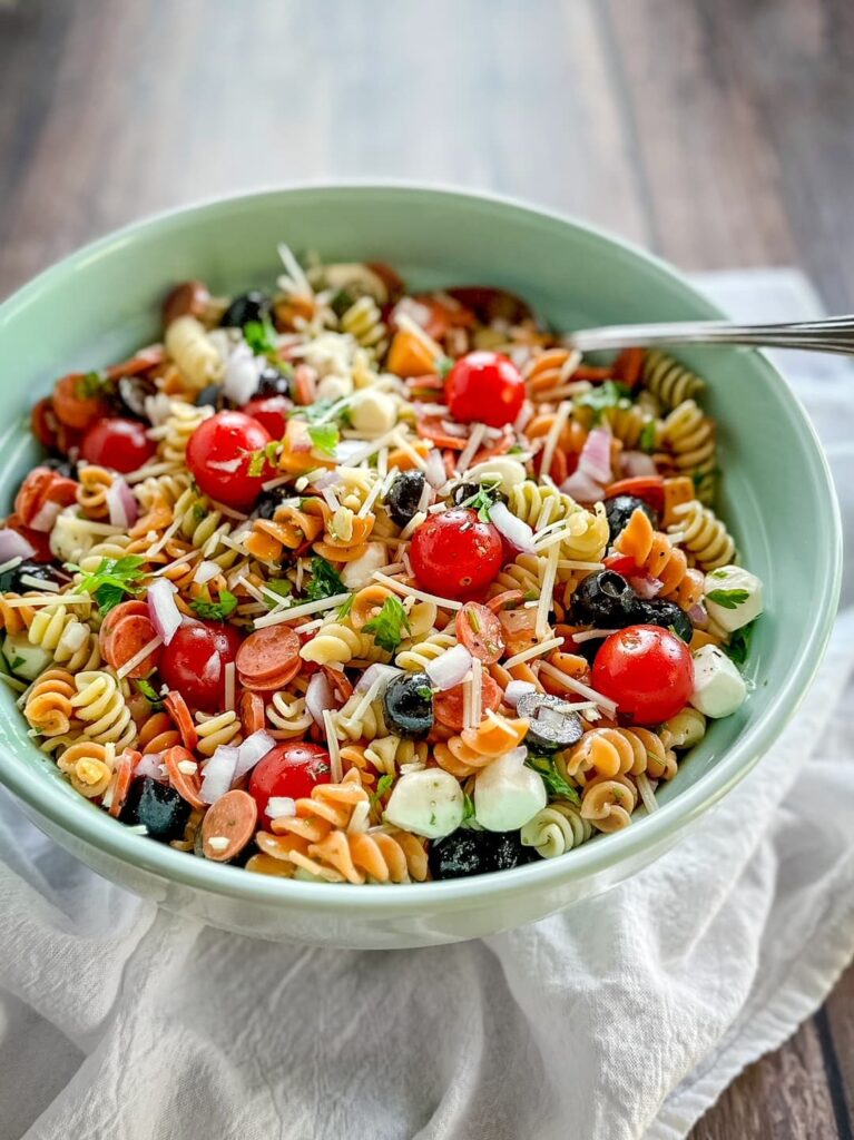 Italian pasta salad in a bowl