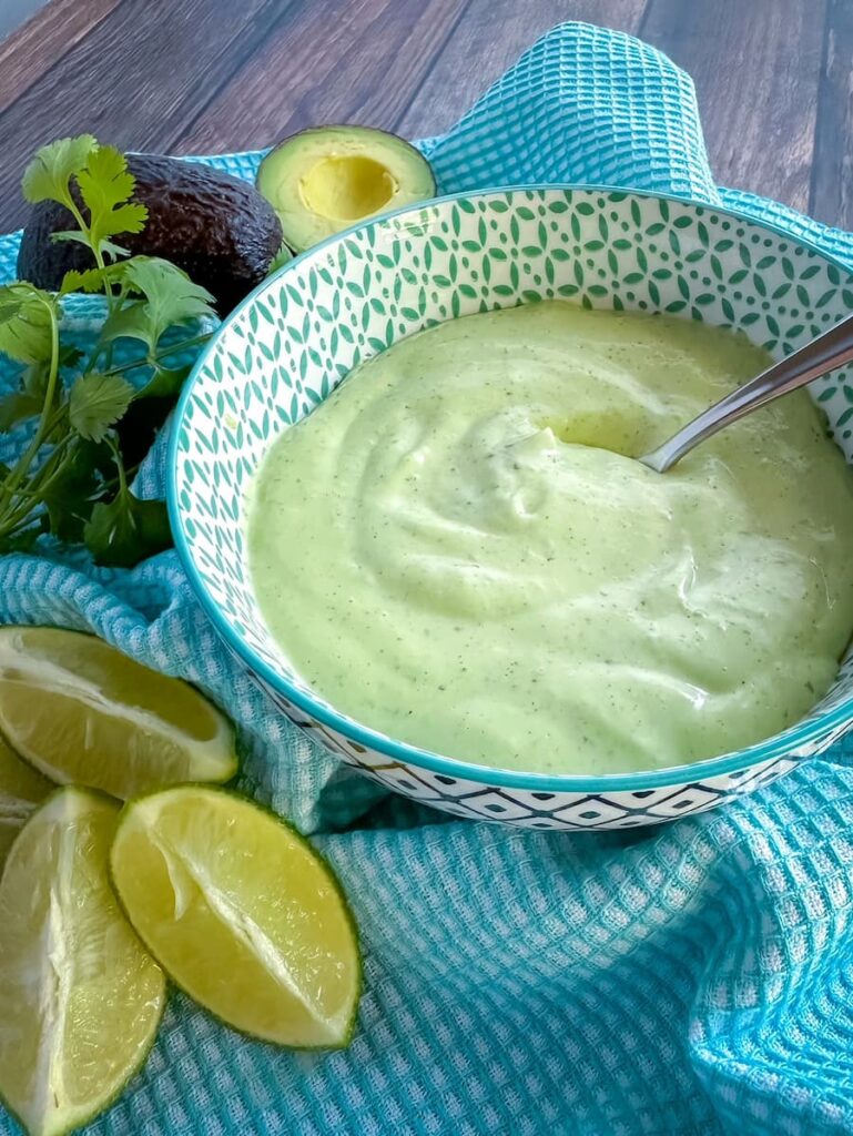 avocado crema sauce in a bowl