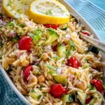 lemon orzo salad with lemon slices