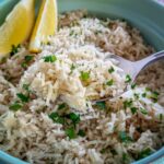 greek rice on a spoon