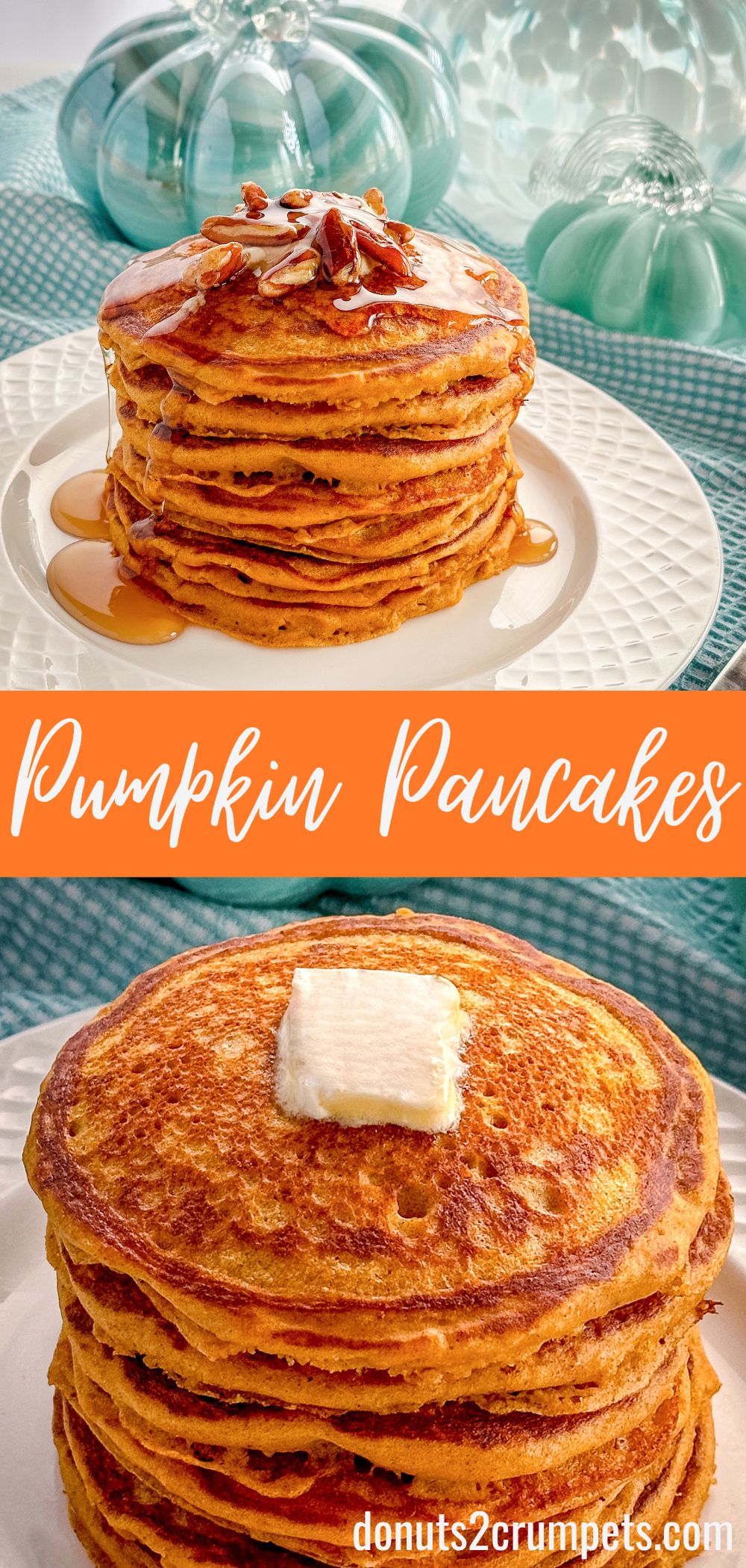 pumpkin pancakes on a white plate