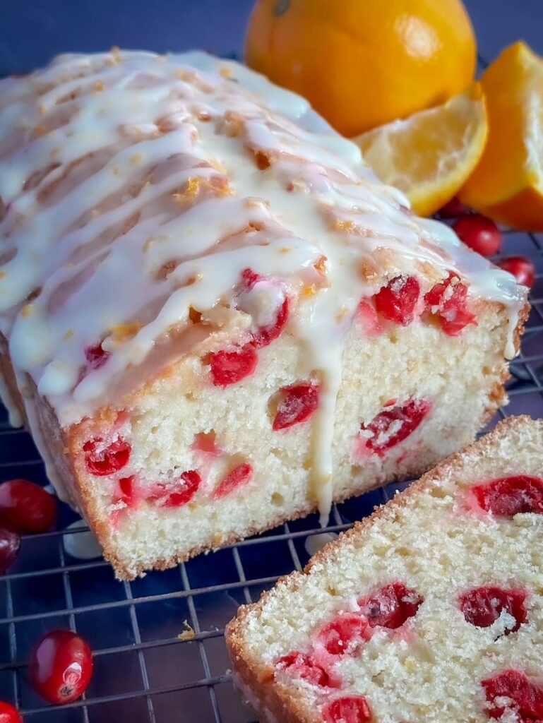 cranberry orange loaf with orange glaze