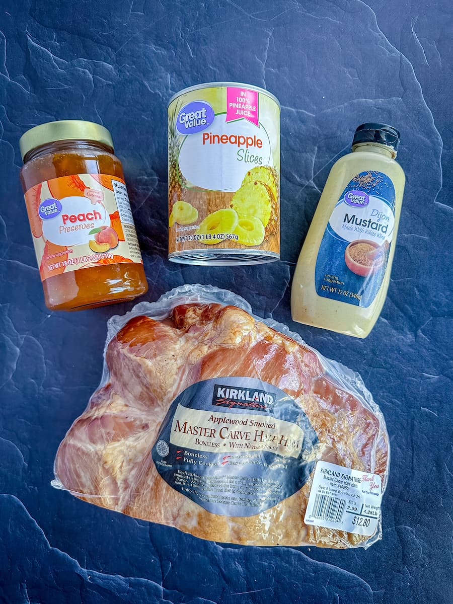 ingredients for the best glazed holiday ham jam pineapple and dijon mustard