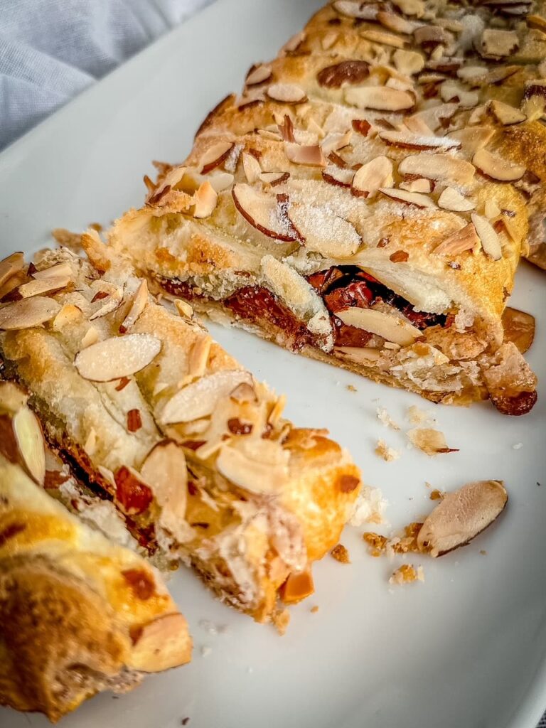 sliced chocolate almond croissant pastry