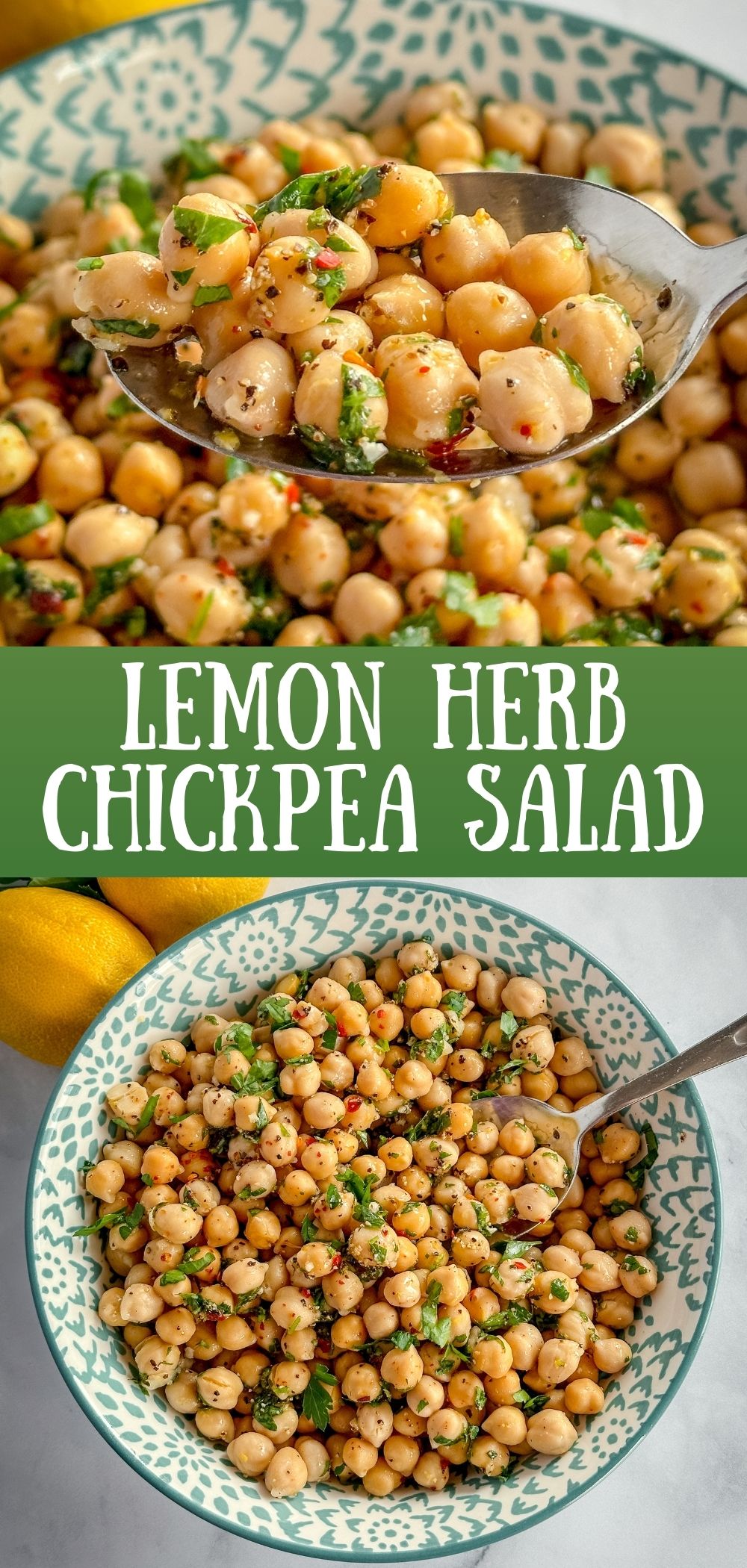 lemon herb chickpea salad in a bowl