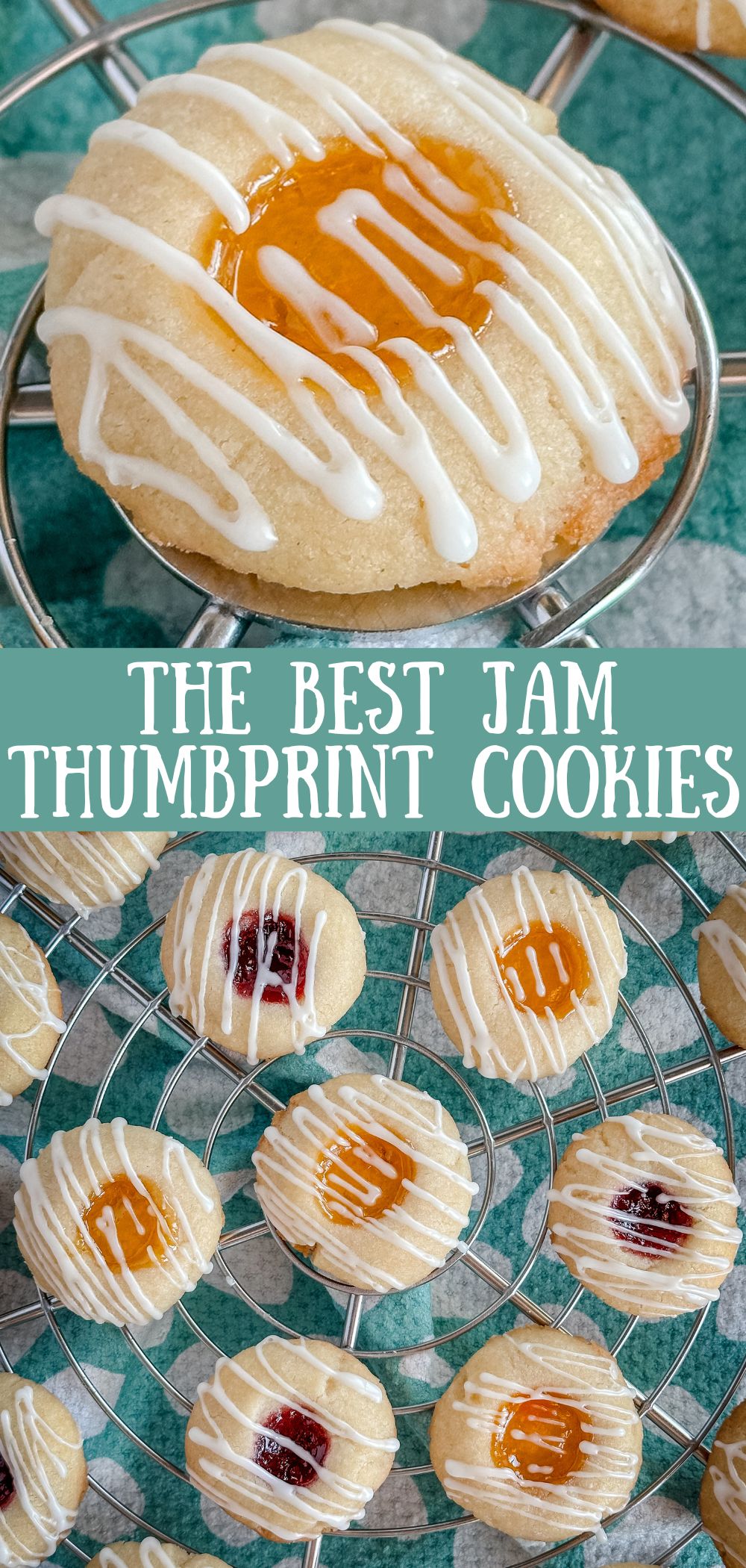 jam thumbprint cookies on a cooling rack