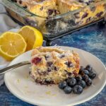 blueberry lemon breakfast cake on a plate
