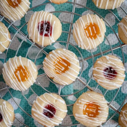 jam thumbprints on a cooling rack