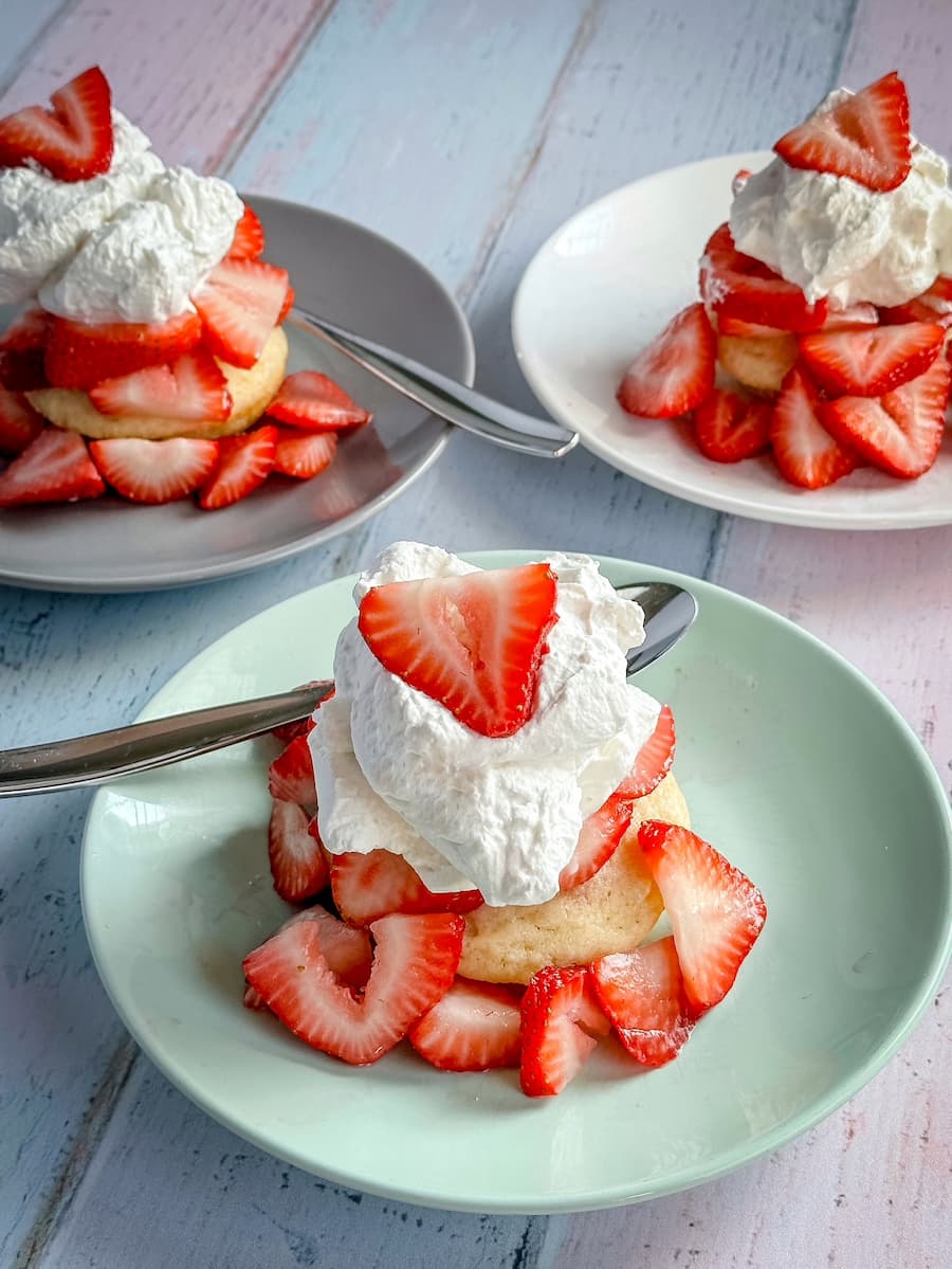 three strawberry shortcakes