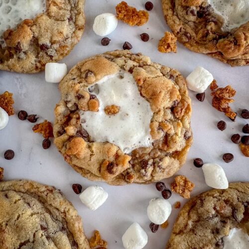 gooey cornflake crunchie cookies with marshmallows and chocolate chips