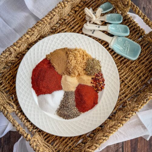 Close‑up of homemade taco seasoning blend showing chili powder, cumin, and other spices.